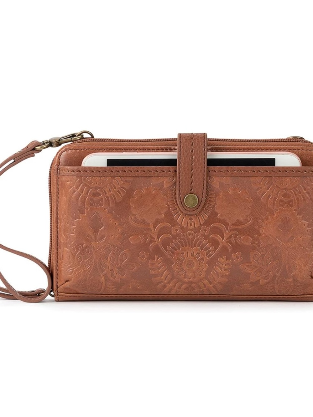 The Sak Embossed Leather Wristlet in Brown NWOT